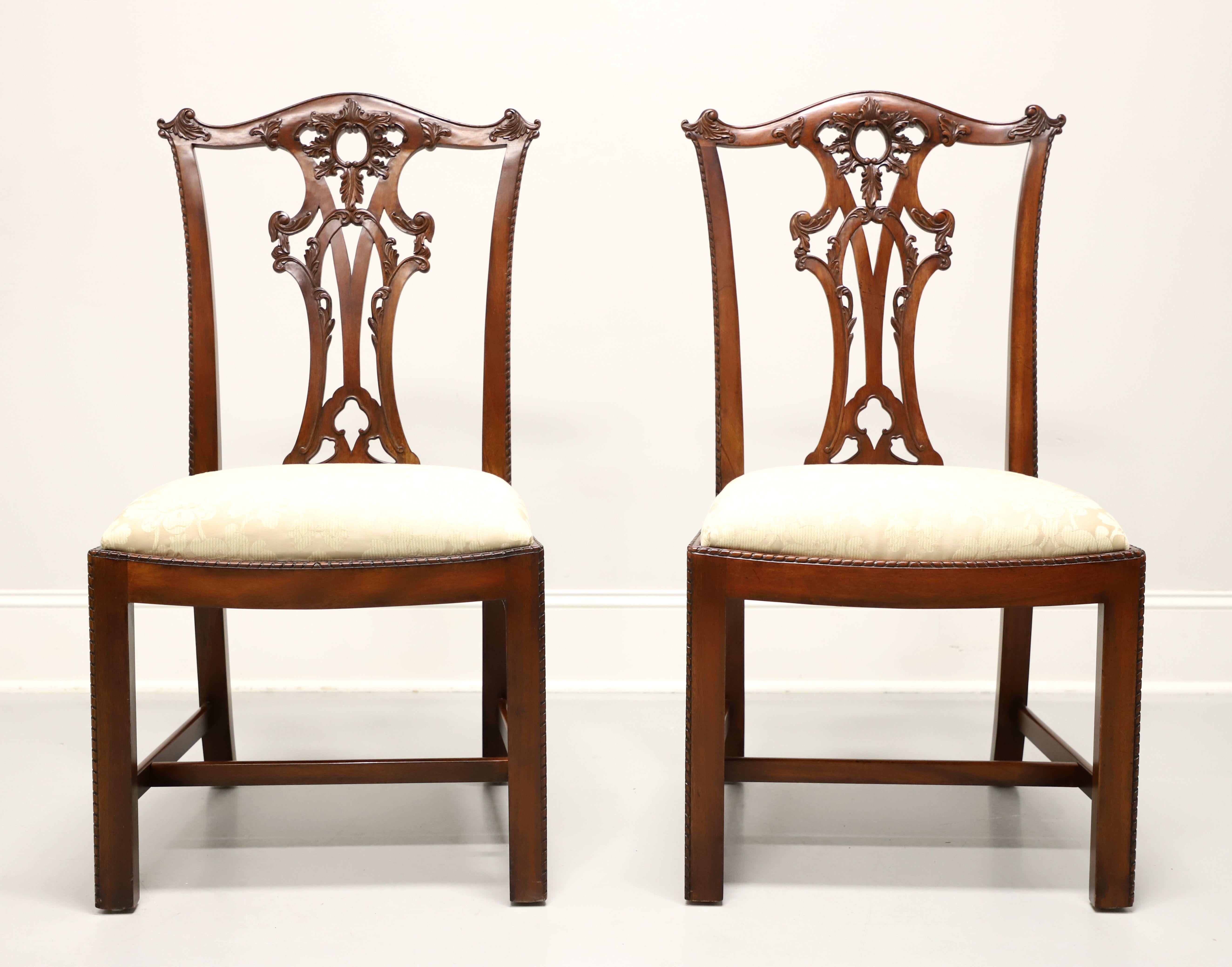 Indonesian HENREDON Carved Mahogany Chippendale Dining Side Chairs - Pair A