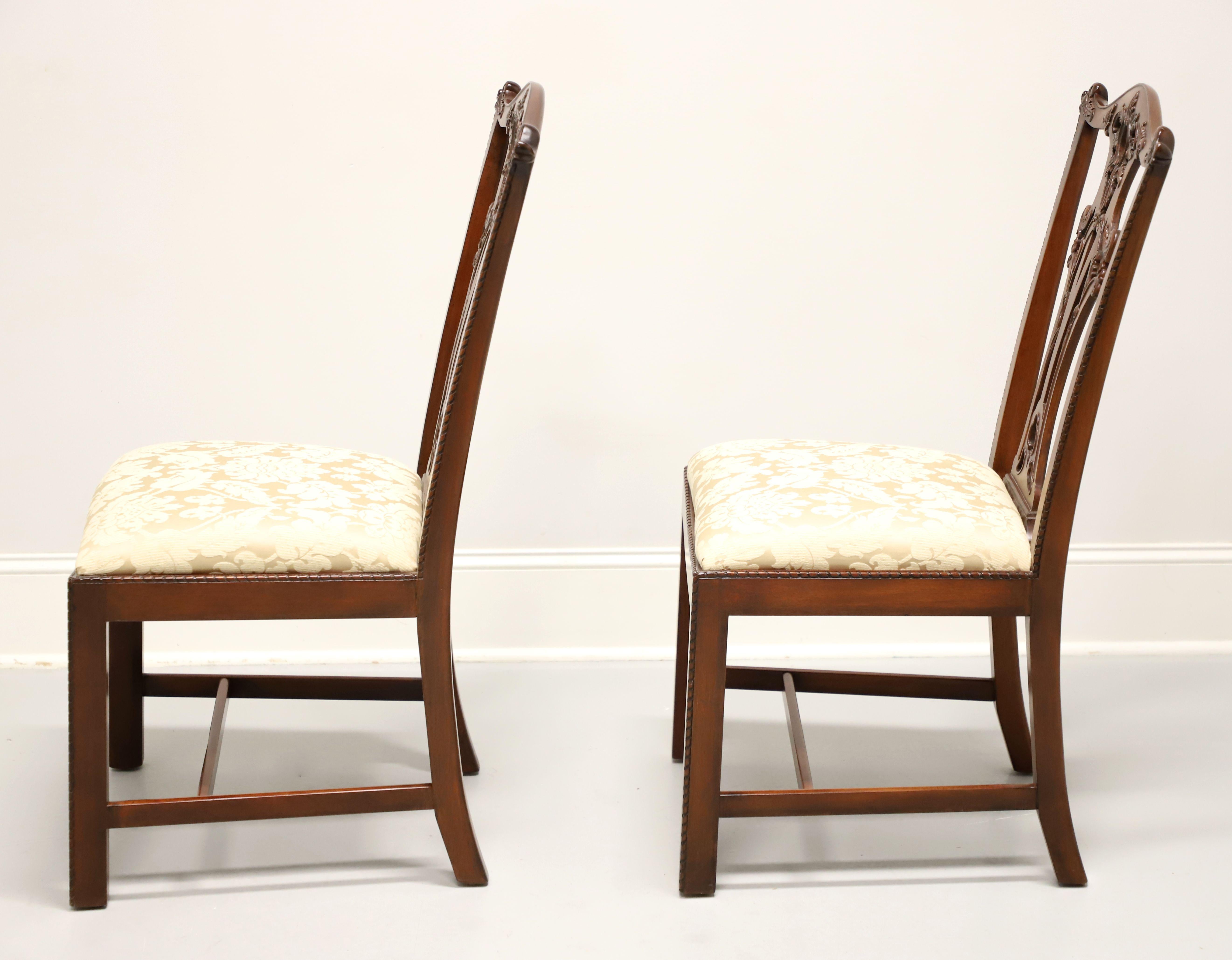 Fabric HENREDON Carved Mahogany Chippendale Dining Side Chairs - Pair A