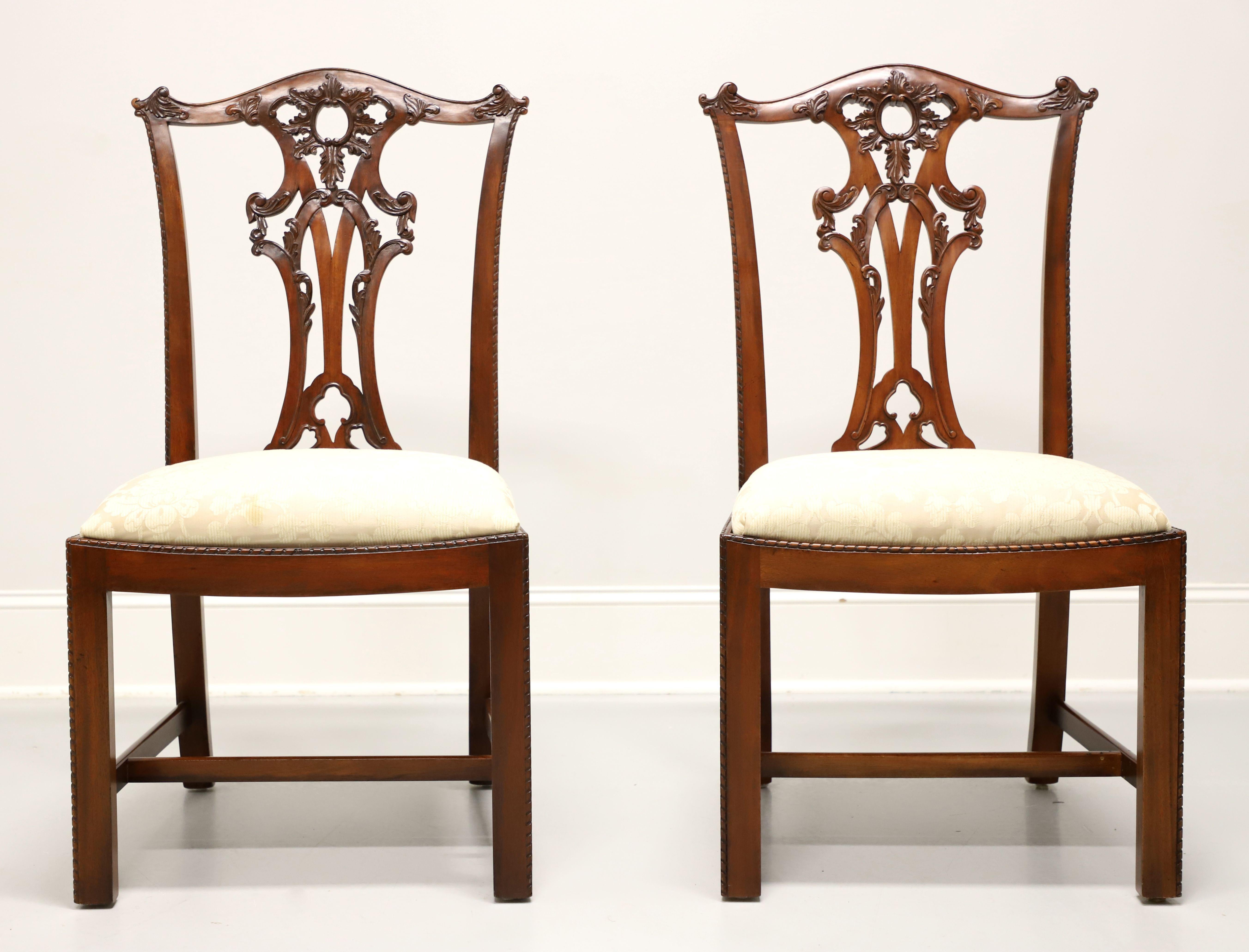 Indonesian HENREDON Carved Mahogany Chippendale Dining Side Chairs - Pair D