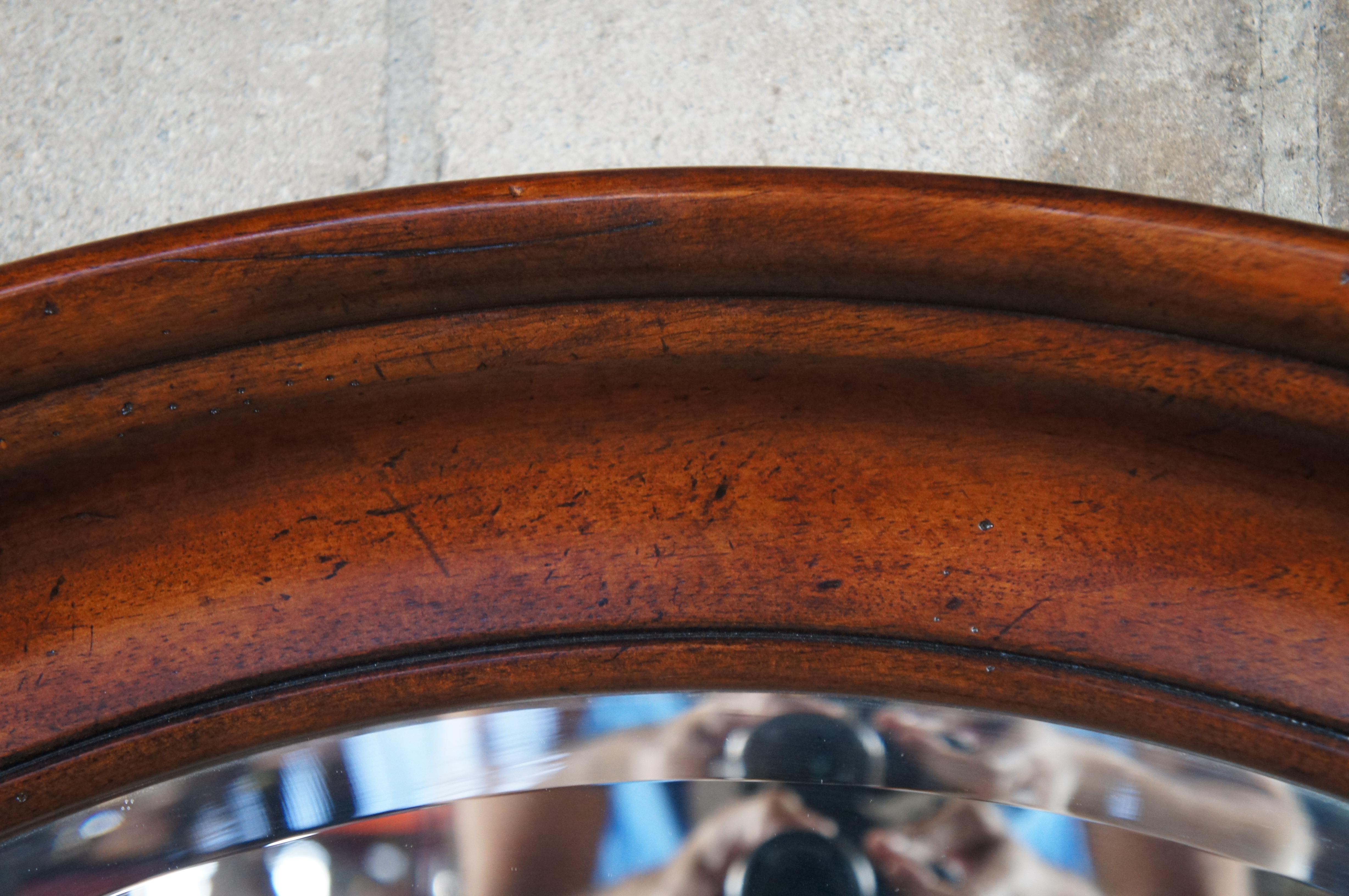 20th Century Henredon Cavalier Aged Cherry Round Beveled Hall Vanity Mirror 42