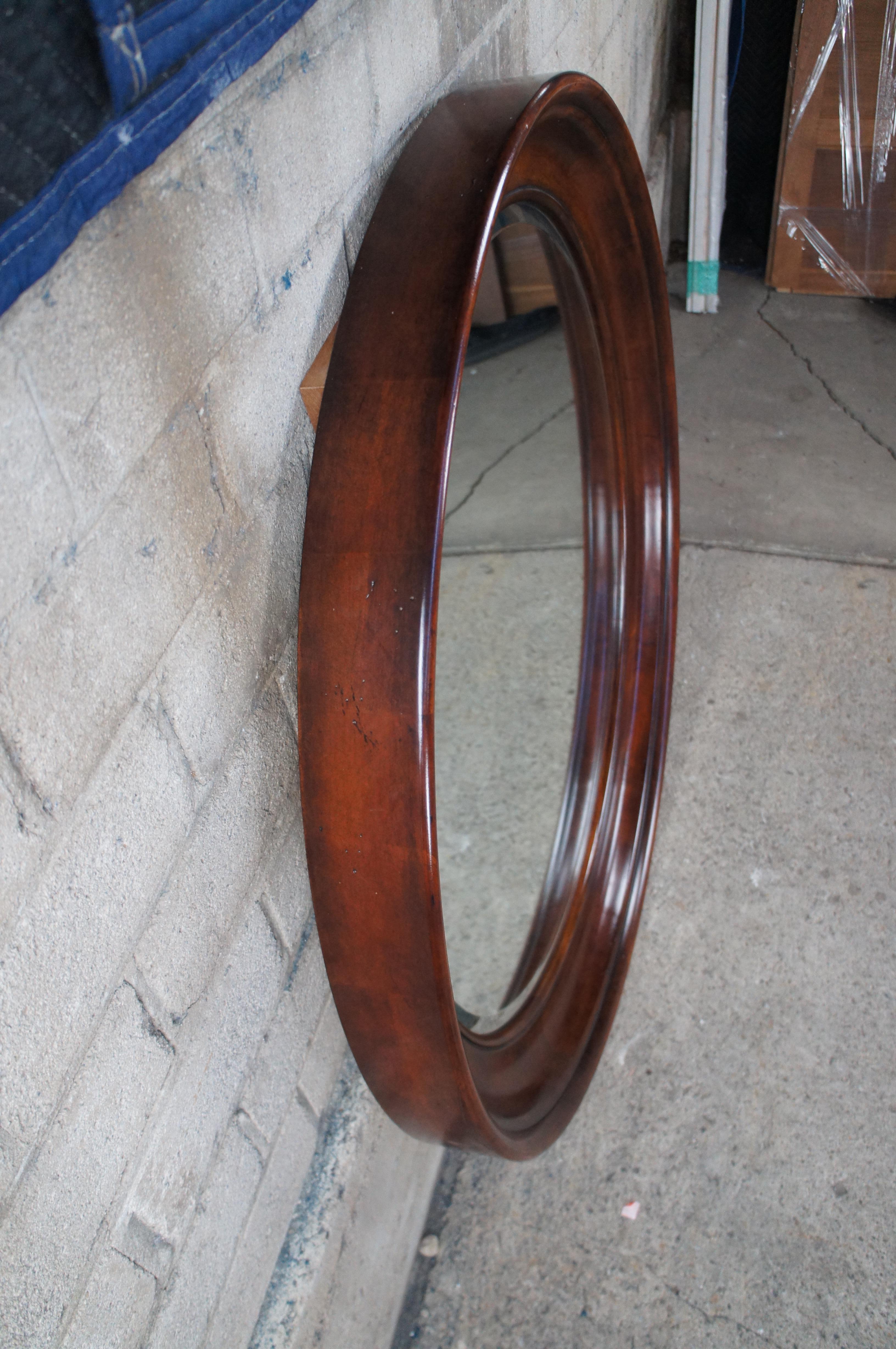 Henredon Cavalier Aged Cherry Round Beveled Hall Vanity Mirror 42