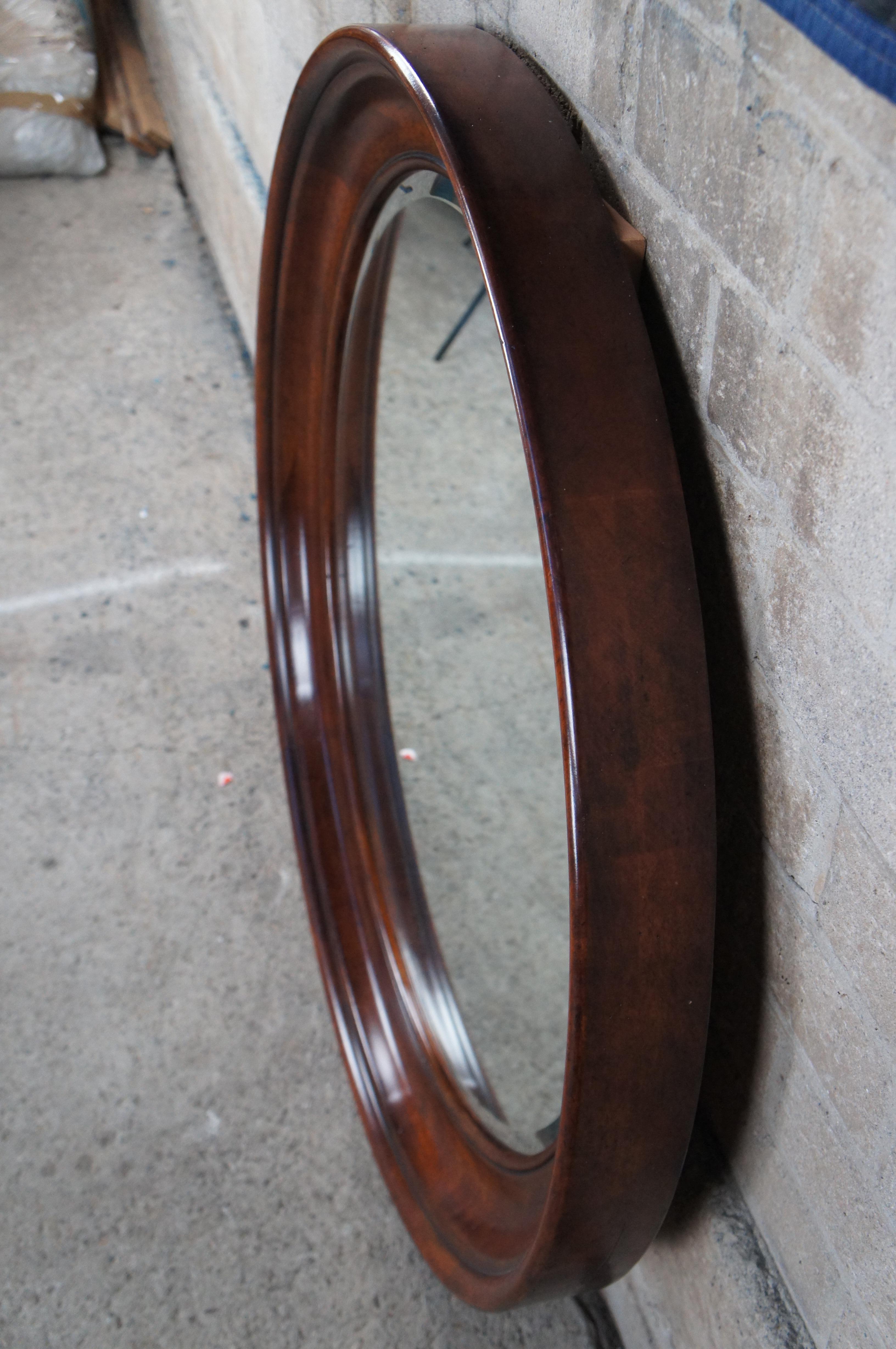 Henredon Cavalier Aged Cherry Round Beveled Hall Vanity Mirror 42