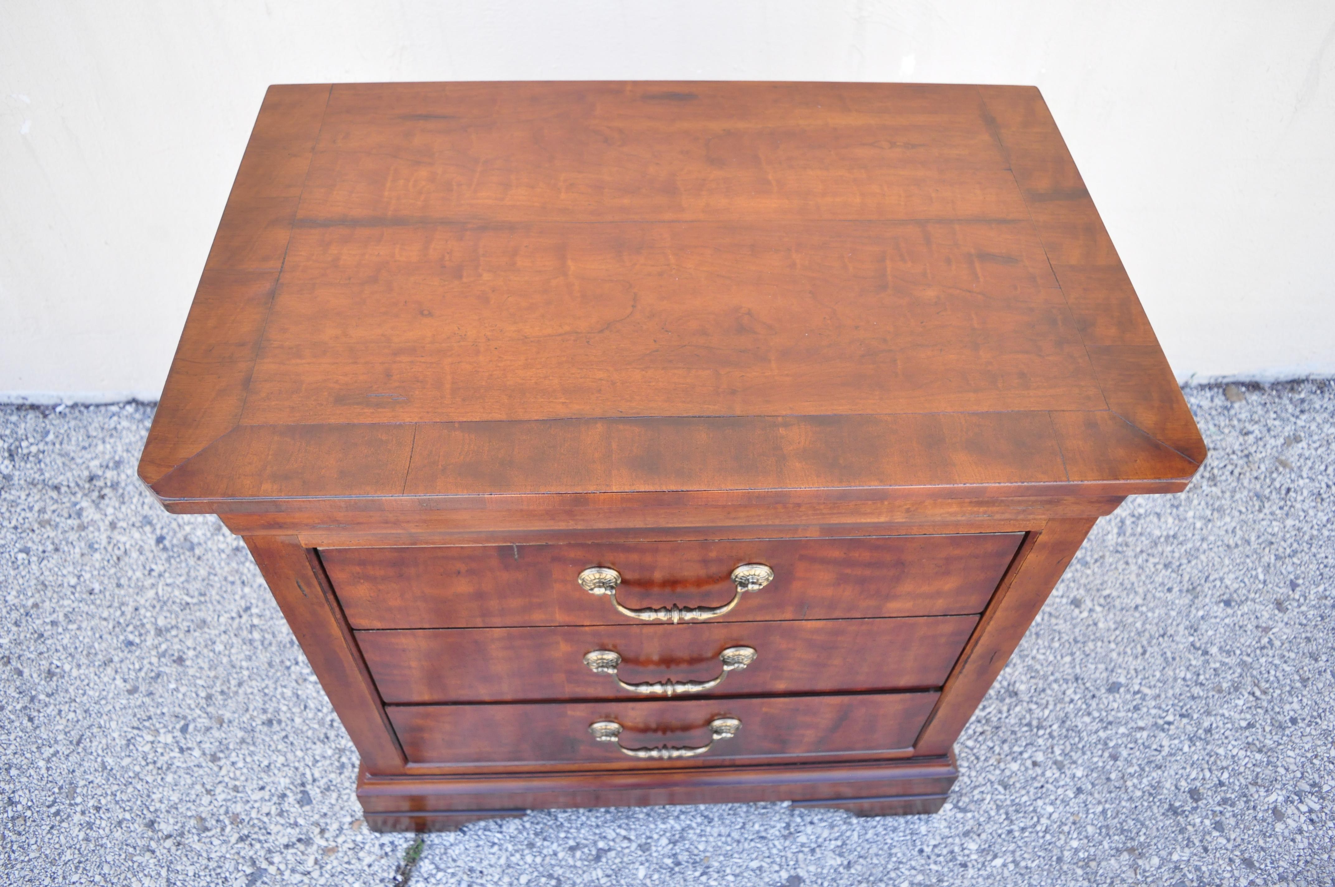 Charles X Henredon Cavalier Aged Cherry Wood 3 Drawer Nightstand Bedside Table