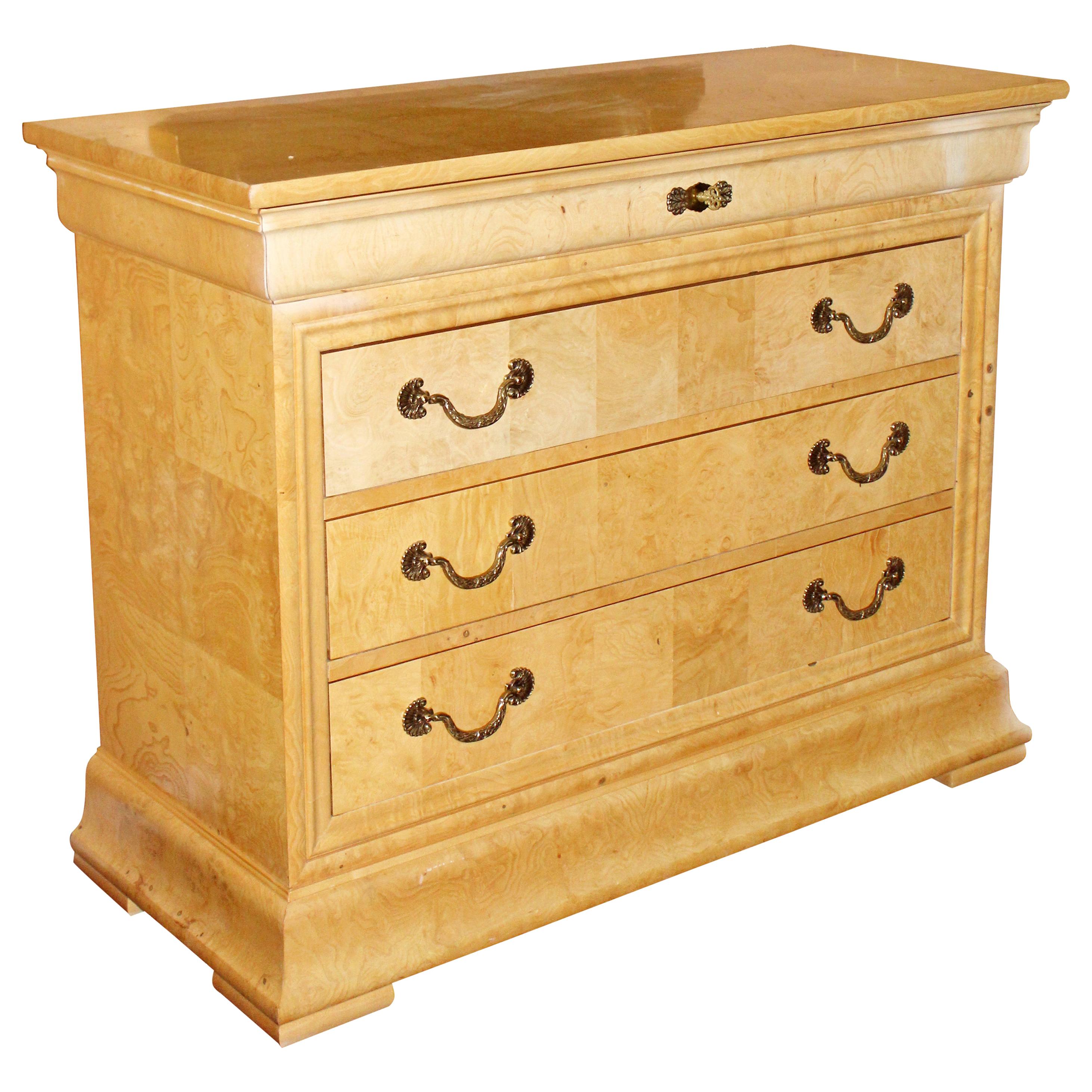 Henredon Charles X Collection Burl Wood and Brass Dresser Nightstand 3 Drawers