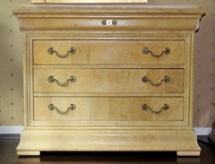 Henredon Charles X Collection Burl Wood Brass Dresser Nightstand 3 Drawers