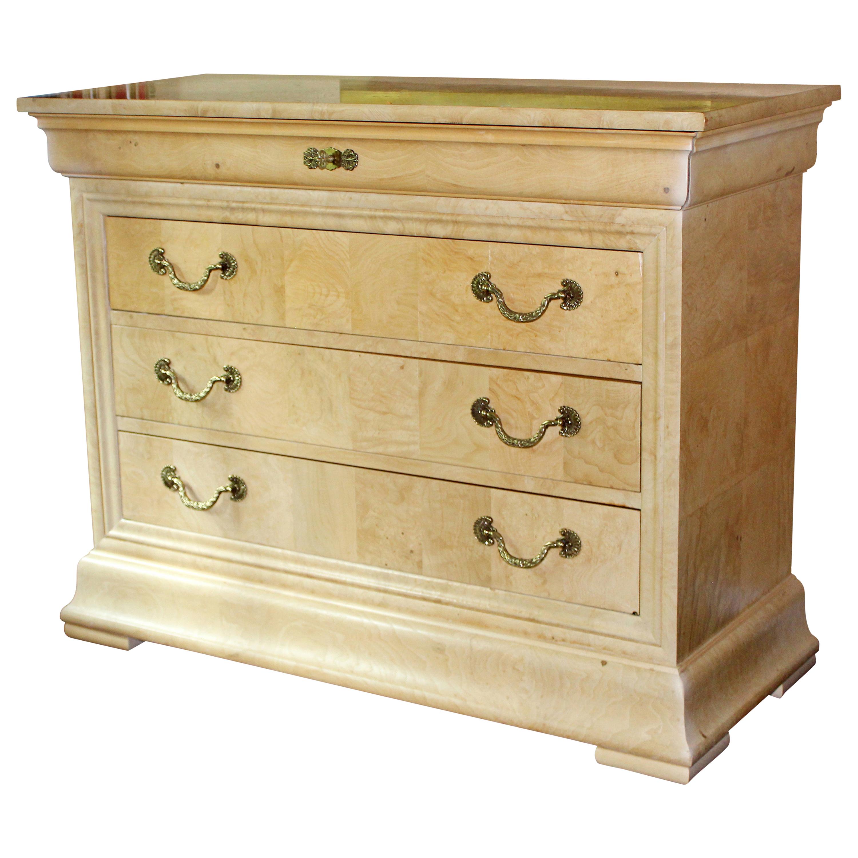 Henredon Charles X Collection Burl Wood Brass Dresser Nightstand 3 Drawers