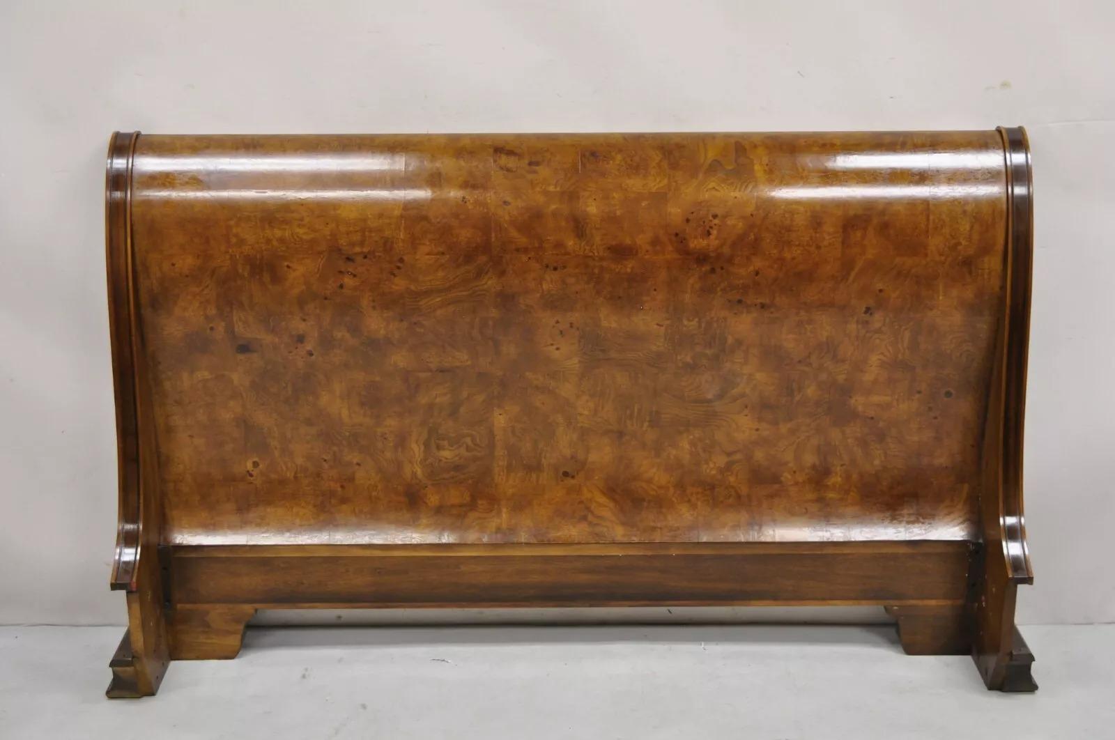Henredon, cadre de lit traîneau Queen Size de style Empire en bois de ronce de Charles X 1