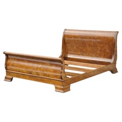 Henredon Charles X Empire Style Burl Wood Queen Size Sleigh Bed Frame