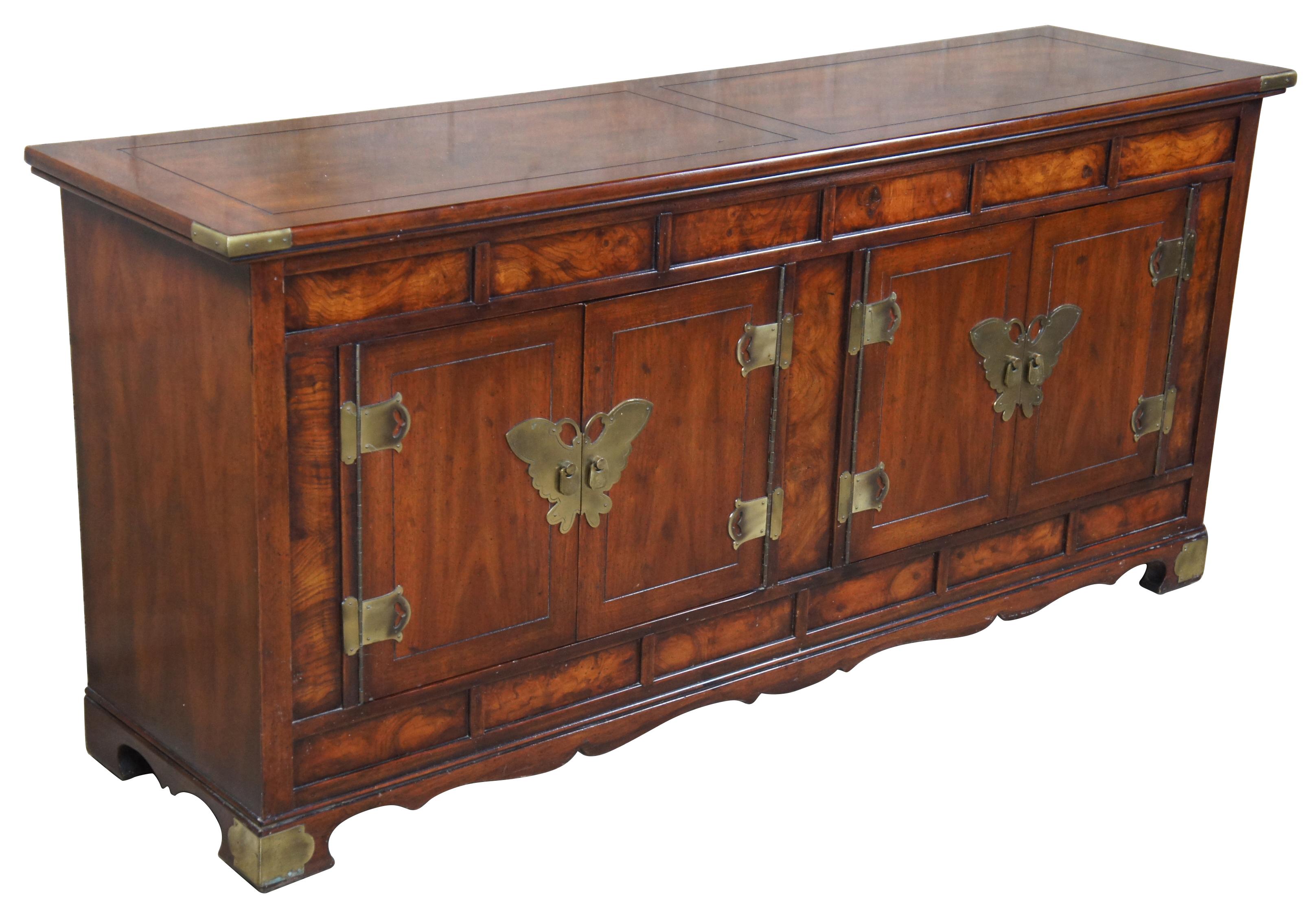Henredon Cherry Butterfly Chest Console Table Cabinet Campaign Chinoiserie In Good Condition In Dayton, OH