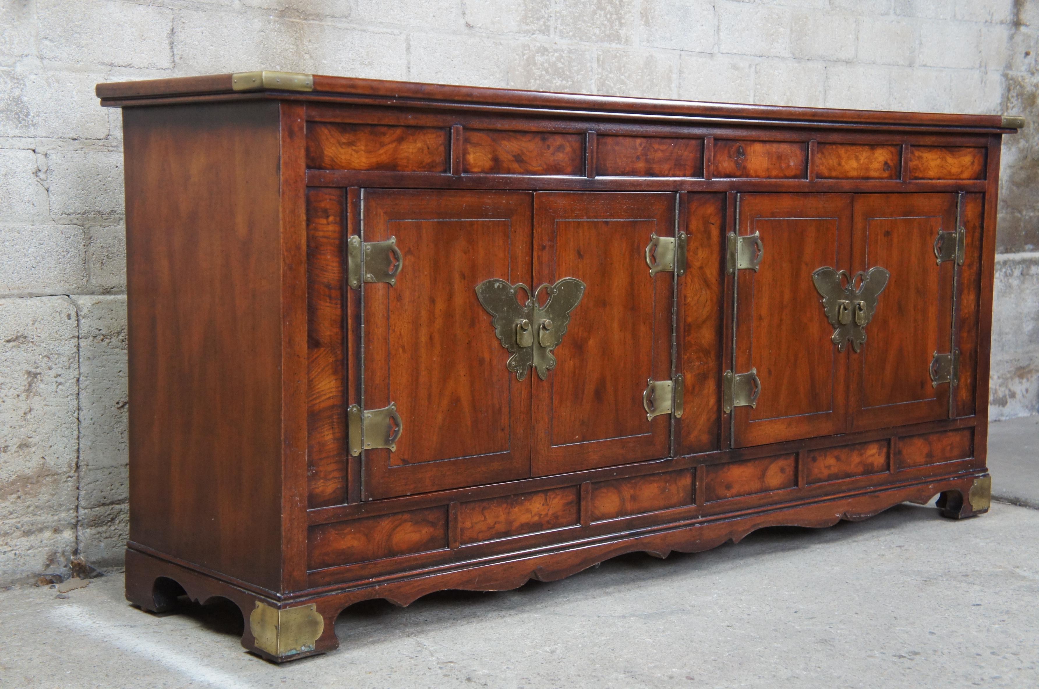 Late 20th Century Henredon Cherry Butterfly Chest Console Table Cabinet Campaign Chinoiserie
