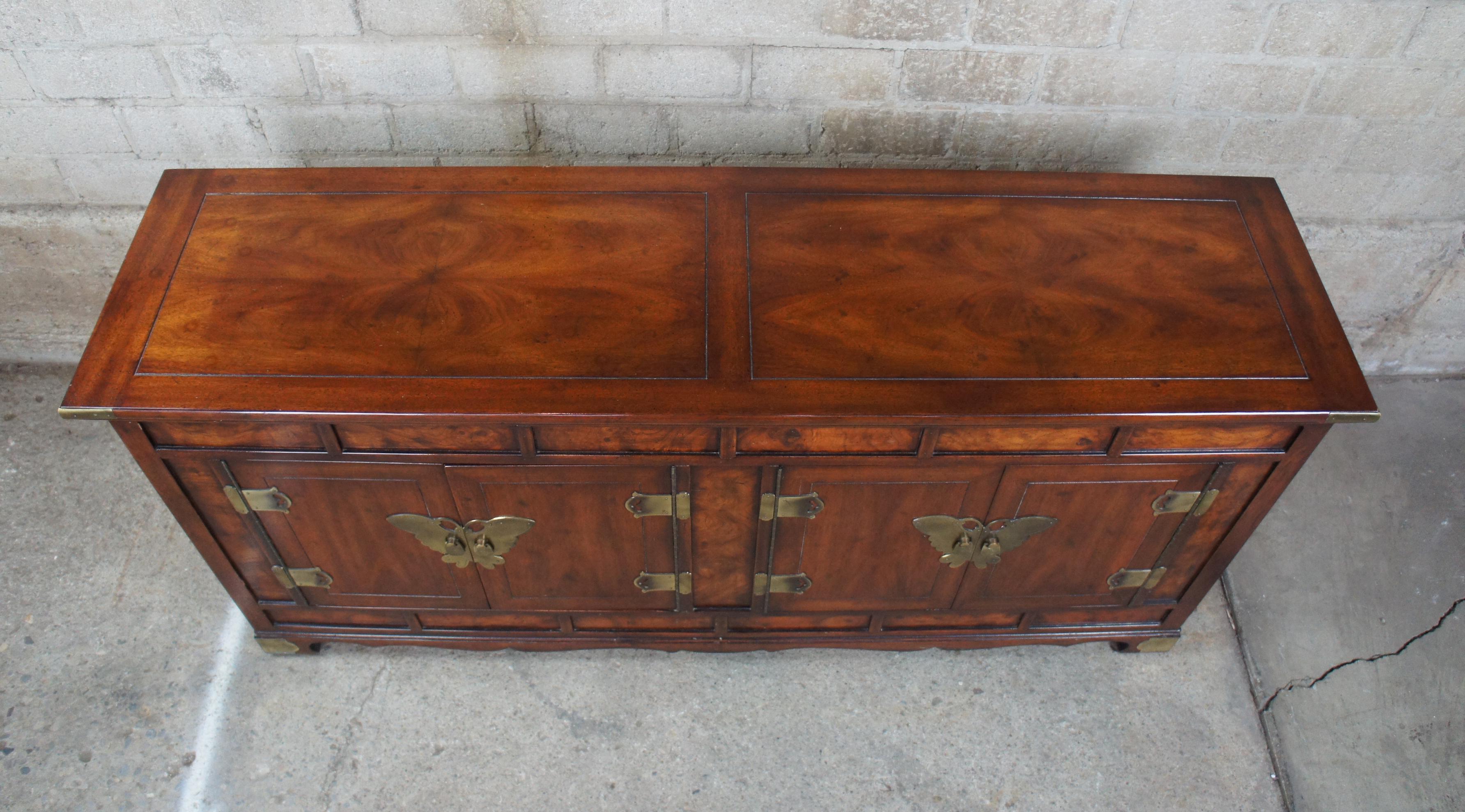Burl Henredon Cherry Butterfly Chest Console Table Cabinet Campaign Chinoiserie