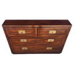 Henredon Chest Dresser Campaign Glass Top