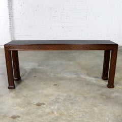 Henredon Chinese Chippendale Chinoiserie Console Sofa Table Dark Finish Fretwork