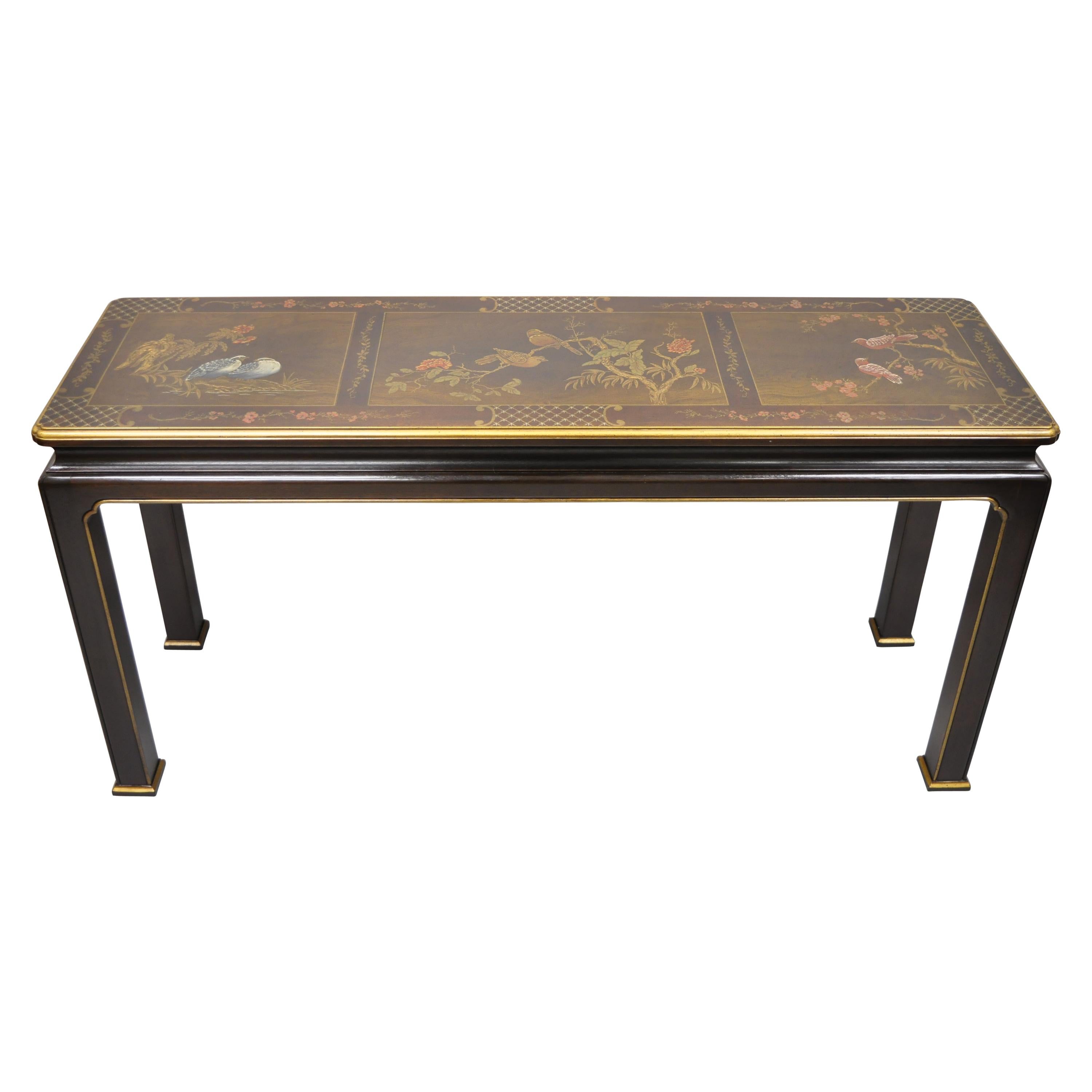 Henredon Chinoiserie Oriental Asian Decorated Painted Console Sofa Hall  Table at 1stDibs