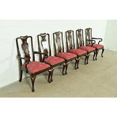 Henredon Chinoiserie Queen Anne Hand Painted Oak and Burl Wood Dining Chairs