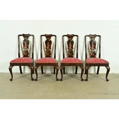 Henredon Chinoiserie Queen Anne Hand Painted Oak and Burl Wood Dining Chairs