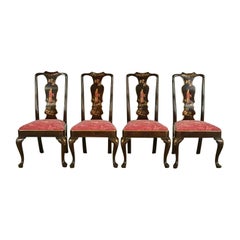 Henredon Chinoiserie Queen Anne Hand Painted Oak and Burl Wood Dining Chairs
