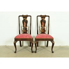 Henredon Chinoiserie Queen Anne Hand Painted Oak Side Chairs or Dining Chairs