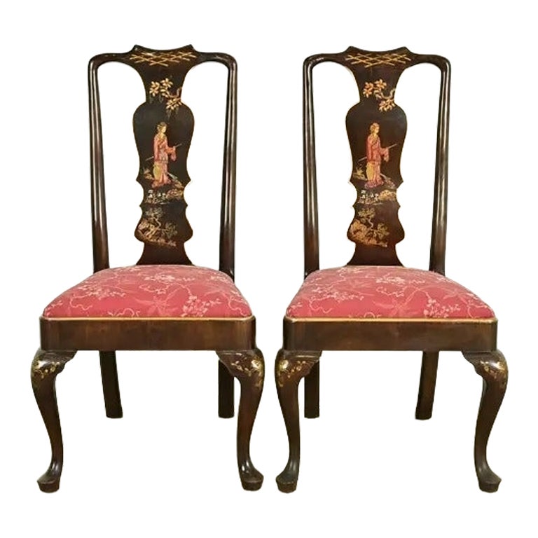 Henredon Chinoiserie Queen Anne – handbemalte Stühle aus Eiche (Beistell- oder Esszimmerstühle) im Angebot