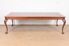 Henredon Chippendale Banded Mahogany and Burl Wood Dining Table, Refinished