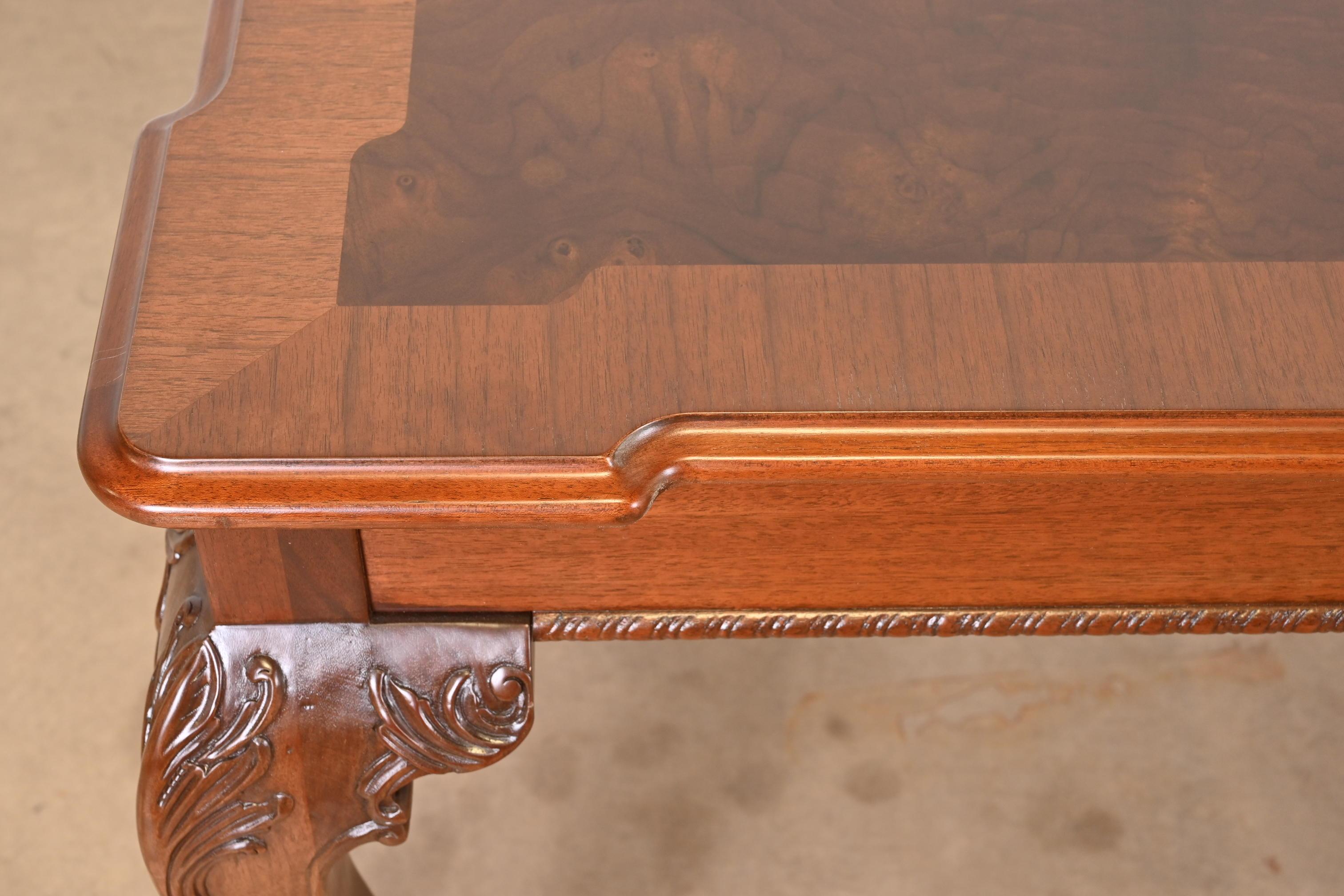 Henredon Chippendale Banded Mahogany and Burl Wood Dining Table, Refinished For Sale 1