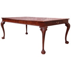 Vintage Henredon Chippendale Banded Mahogany Extension Dining Table, Newly Refinished