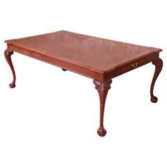 Henredon Chippendale Banded Mahogany Extension Dining Table, Newly Refinished