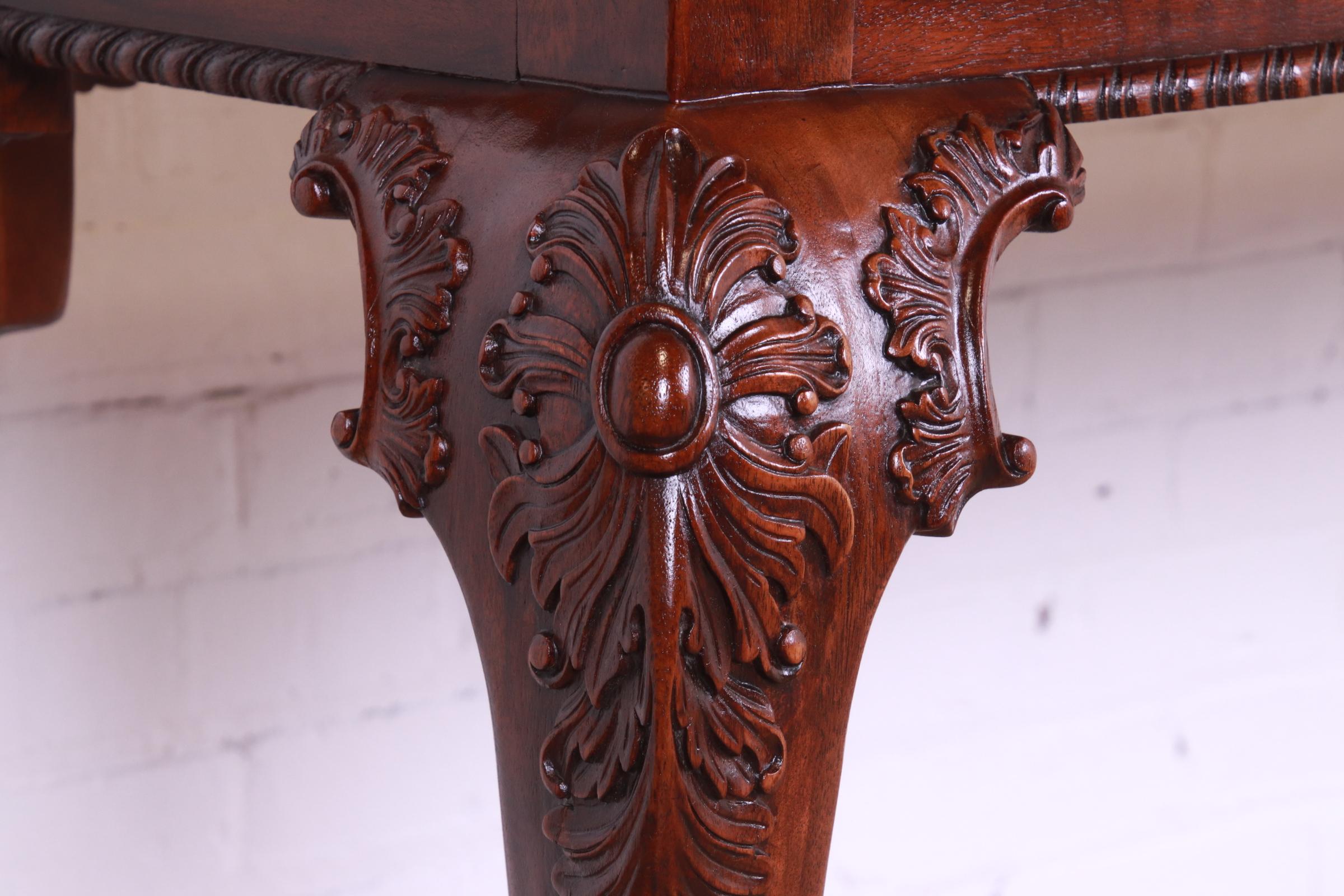 Henredon Chippendale Carved Mahogany and Burl Wood Console Table 5
