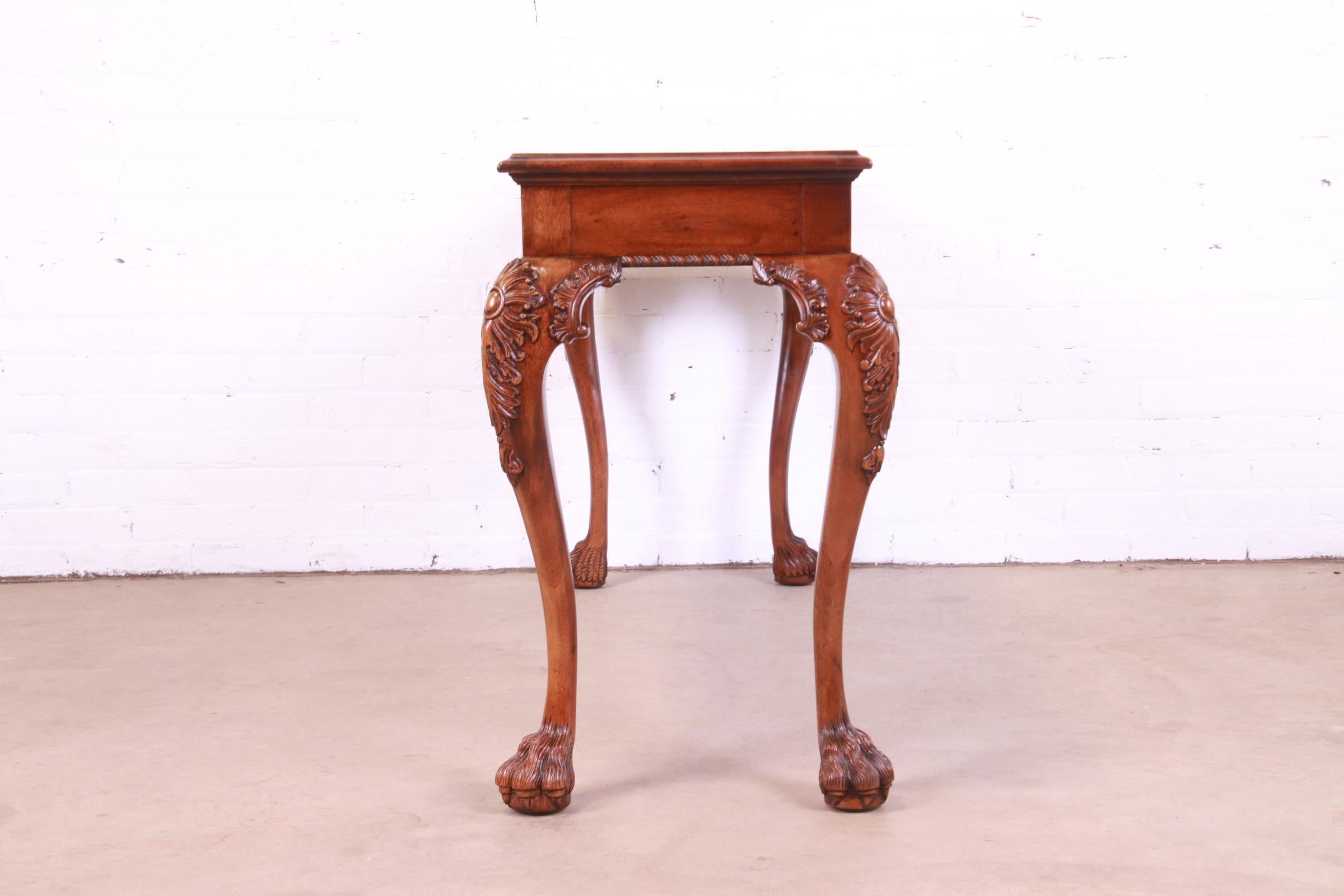 Henredon Chippendale Carved Mahogany and Burl Wood Console Table 7