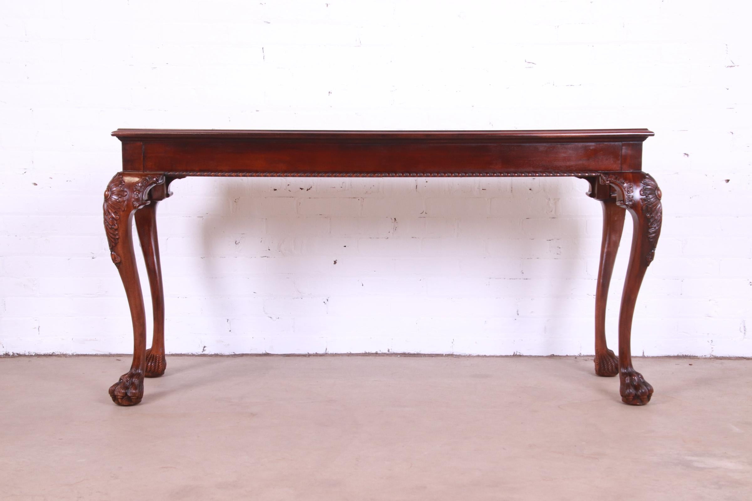 Henredon Chippendale Carved Mahogany and Burl Wood Console Table 8