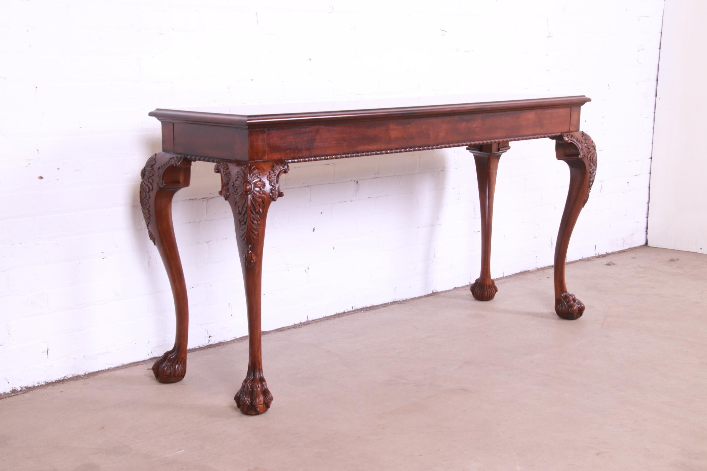 Henredon Chippendale Carved Mahogany and Burl Wood Console Table 2