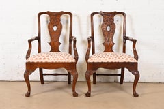 Henredon Chippendale Carved Mahogany Arm Chairs or Dining Captain Chairs, Pair