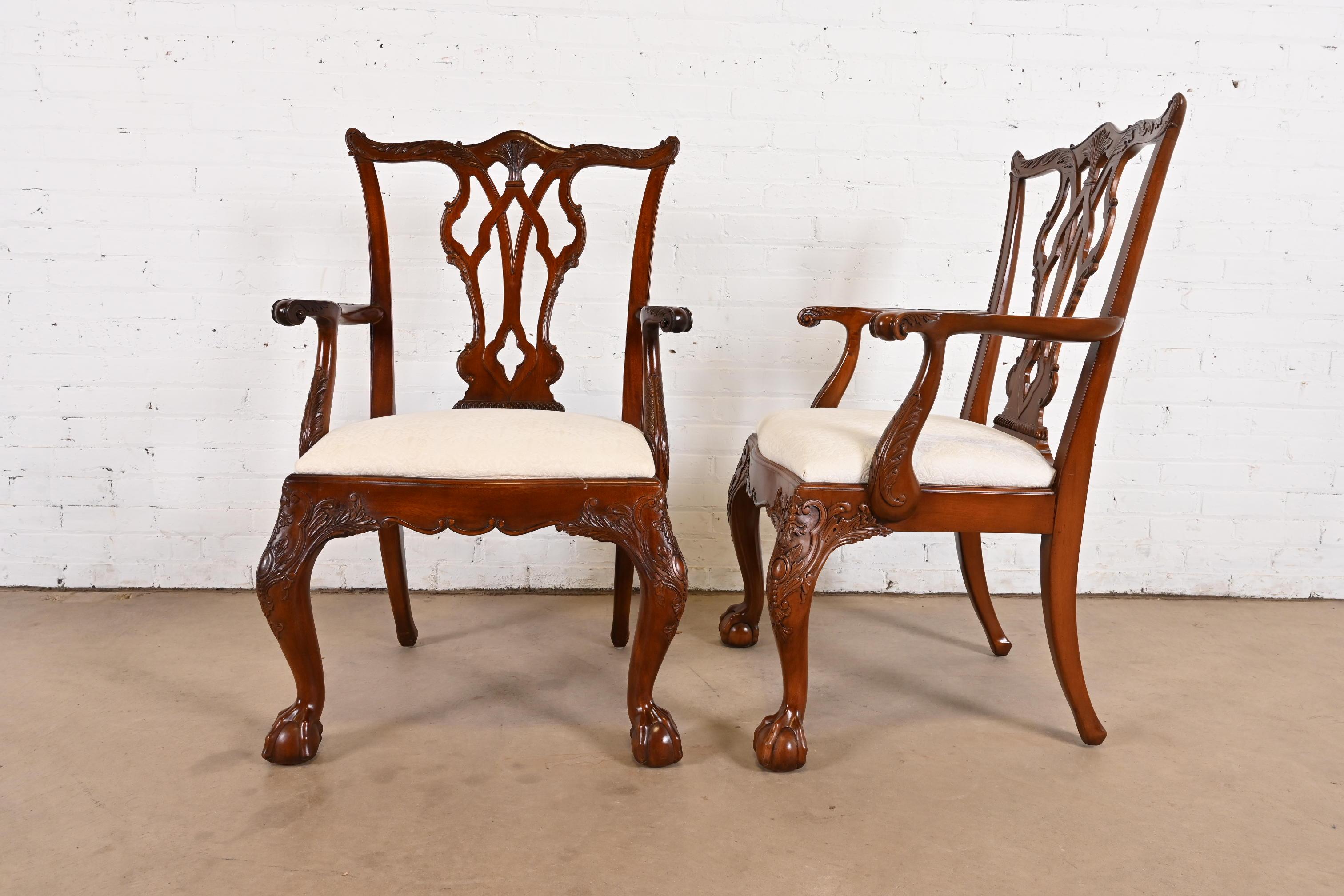 Henredon Chippendale Carved Mahogany Dining Chairs, Set of Eight 8