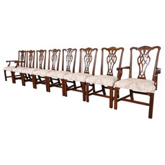Henredon Chippendale Carved Mahogany Dining Chairs, Set of Eight
