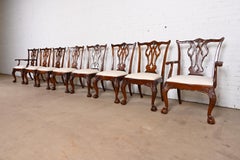 Henredon Chippendale Carved Mahogany Dining Chairs, Set of Eight