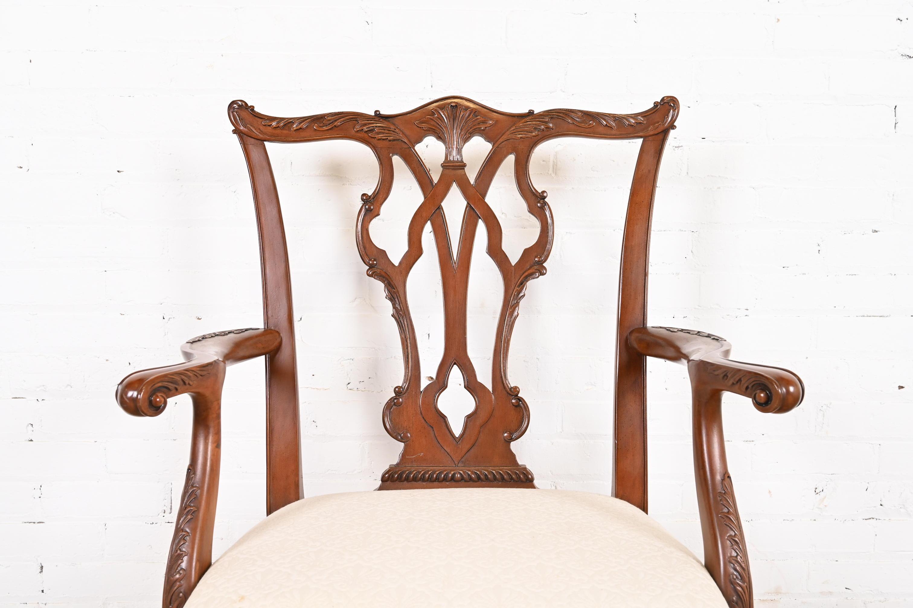 Henredon Chippendale Carved Mahogany Dining Chairs, Set of Four 4