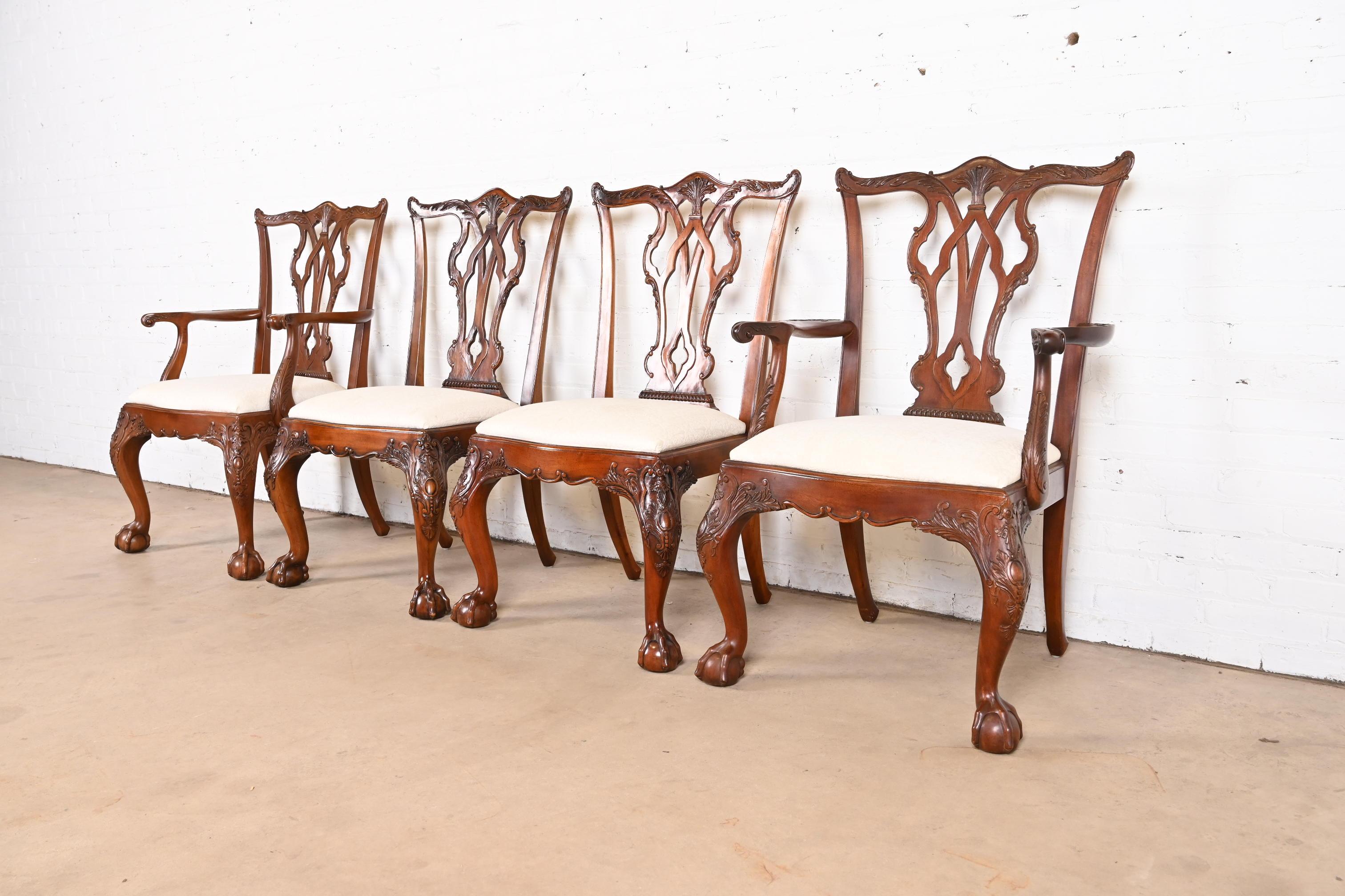 20th Century Henredon Chippendale Carved Mahogany Dining Chairs, Set of Four