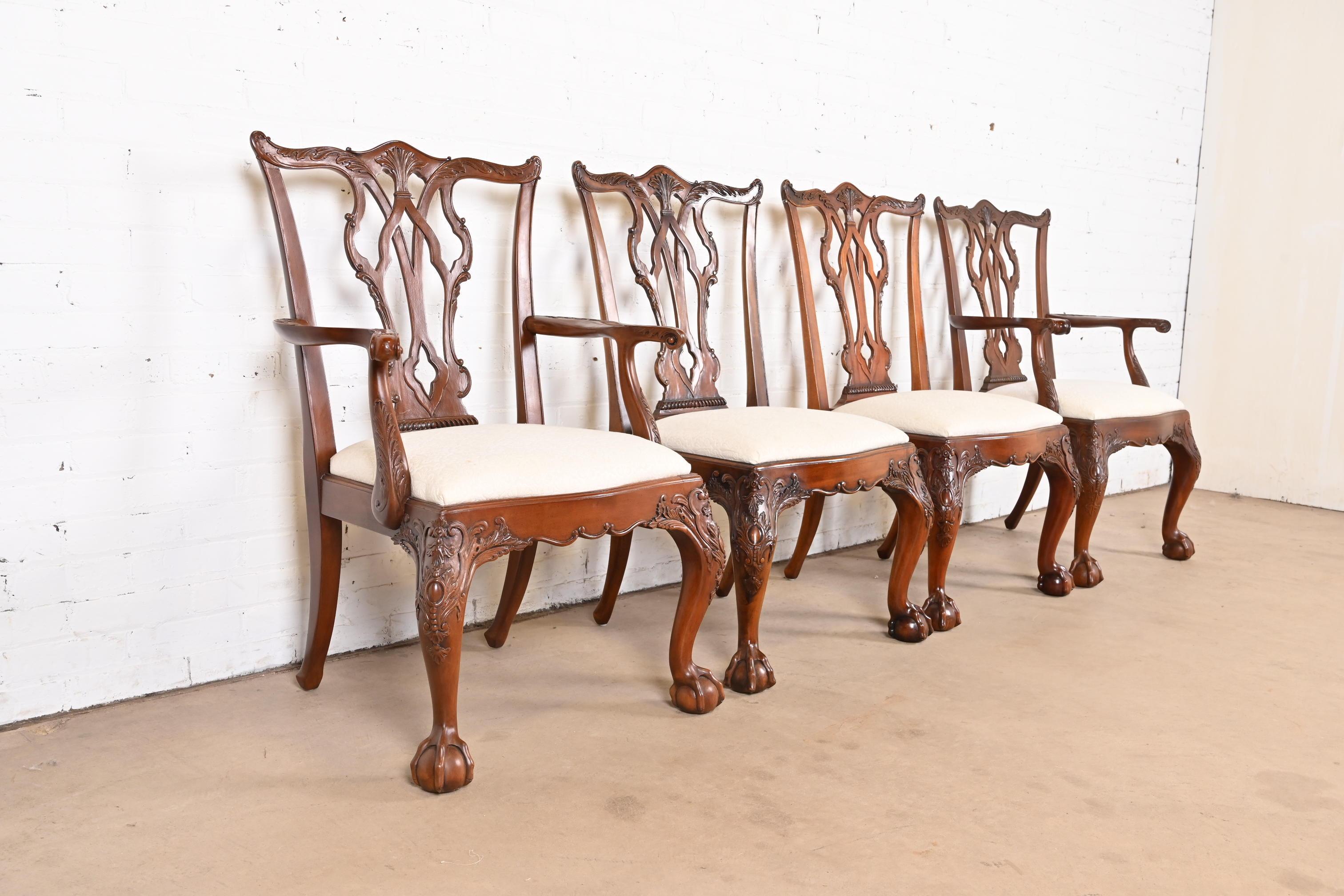 Henredon Chippendale Carved Mahogany Dining Chairs, Set of Four 1