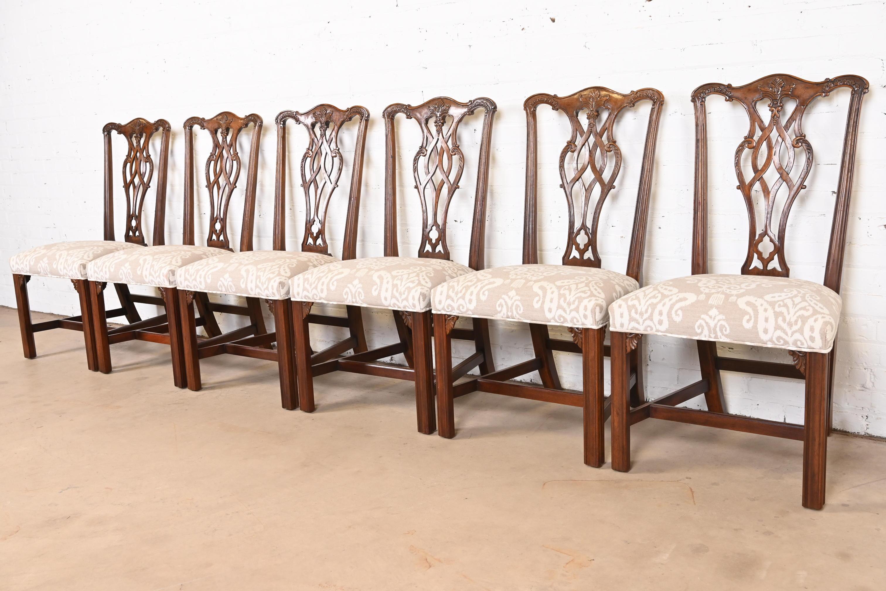 Late 20th Century Henredon Chippendale Carved Mahogany Dining Chairs, Set of Six