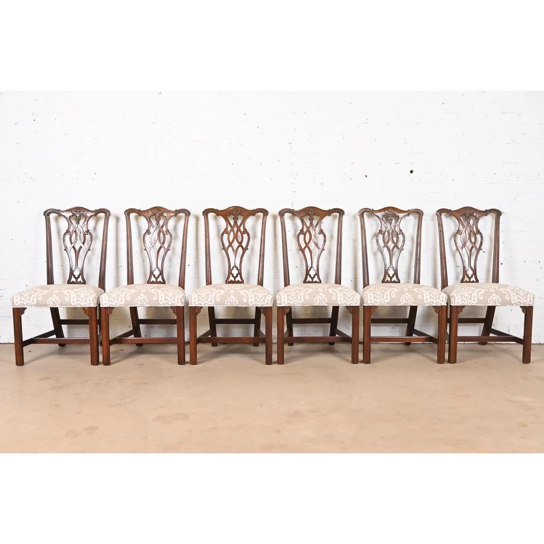 Fin du 20e siècle Henredon Chippendale ensemble de six chaises de salle à manger en acajou sculpté en vente