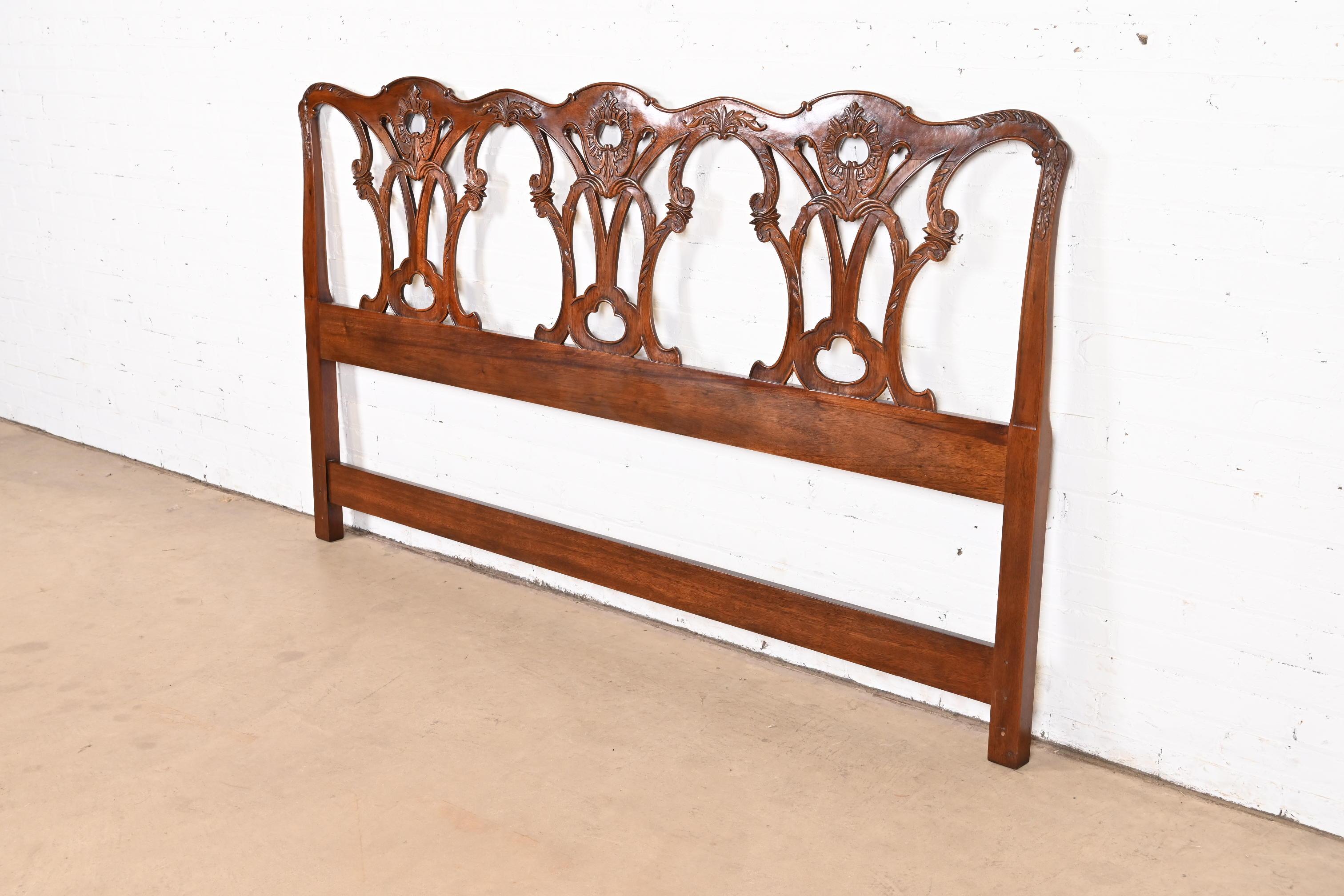 American Henredon Chippendale Carved Mahogany King Size Headboard
