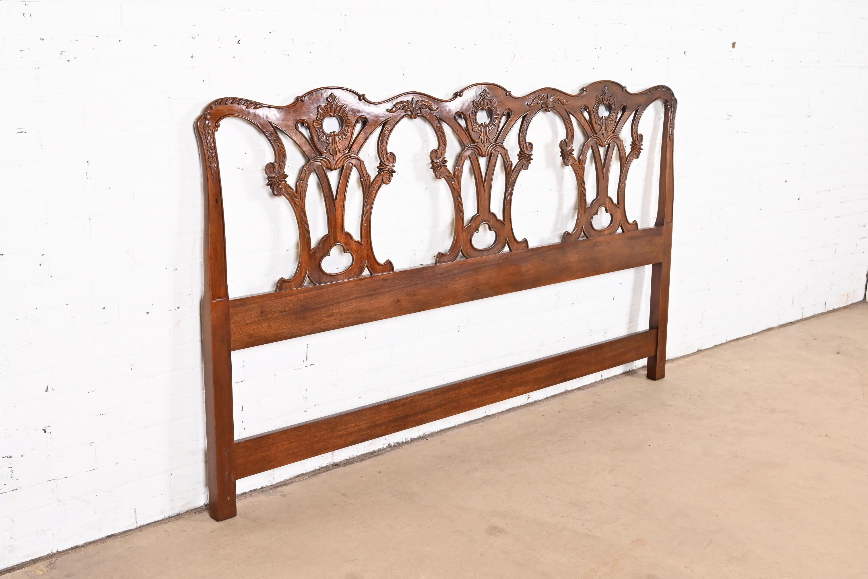 20th Century Henredon Chippendale Carved Mahogany King Size Headboard