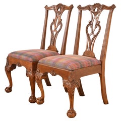 Henredon Chippendale Carved Mahogany Side Chairs or Dining Chairs, Pair