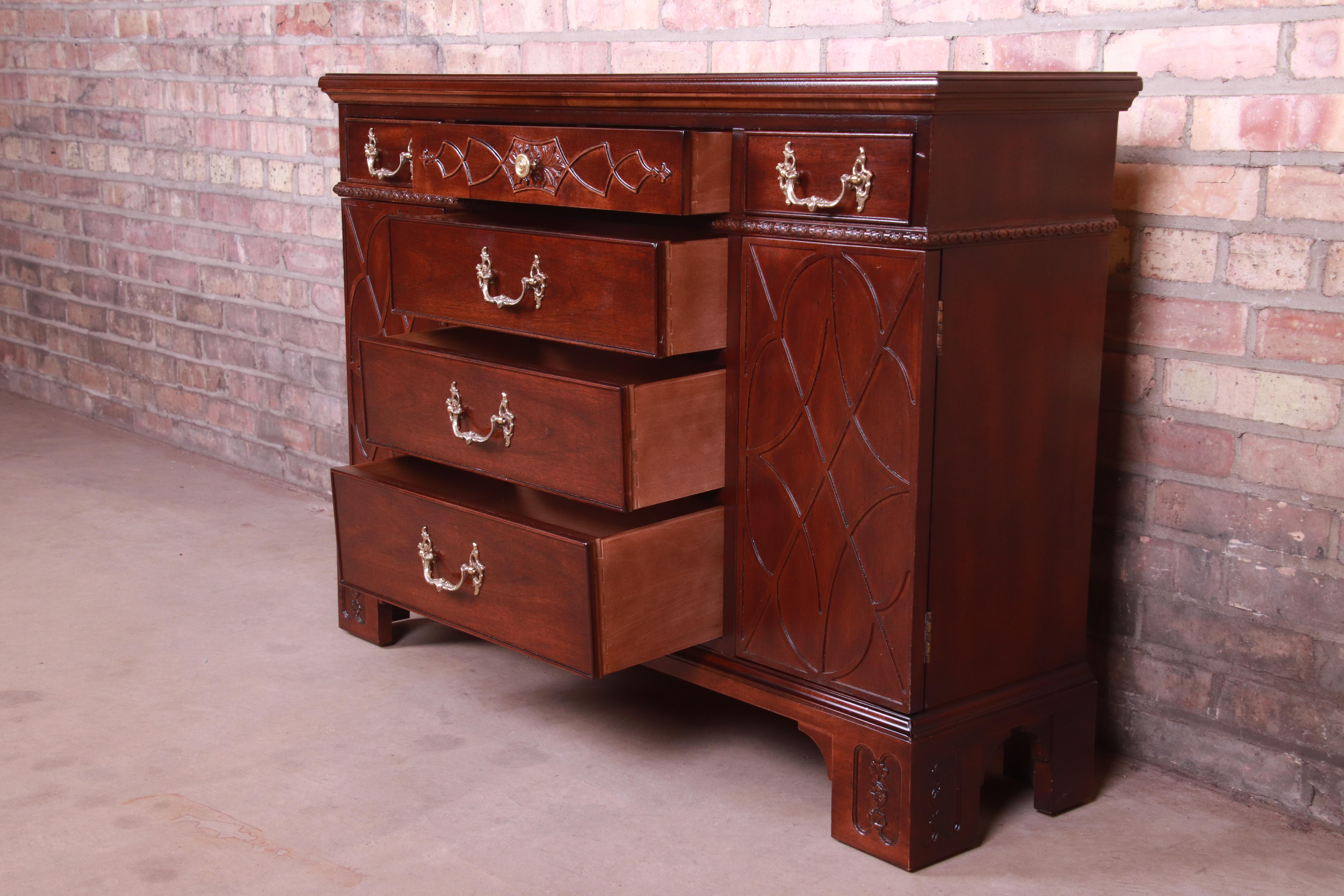 Henredon Chippendale Carved Mahogany Sideboard or Bar Cabinet, Newly Refinished 4
