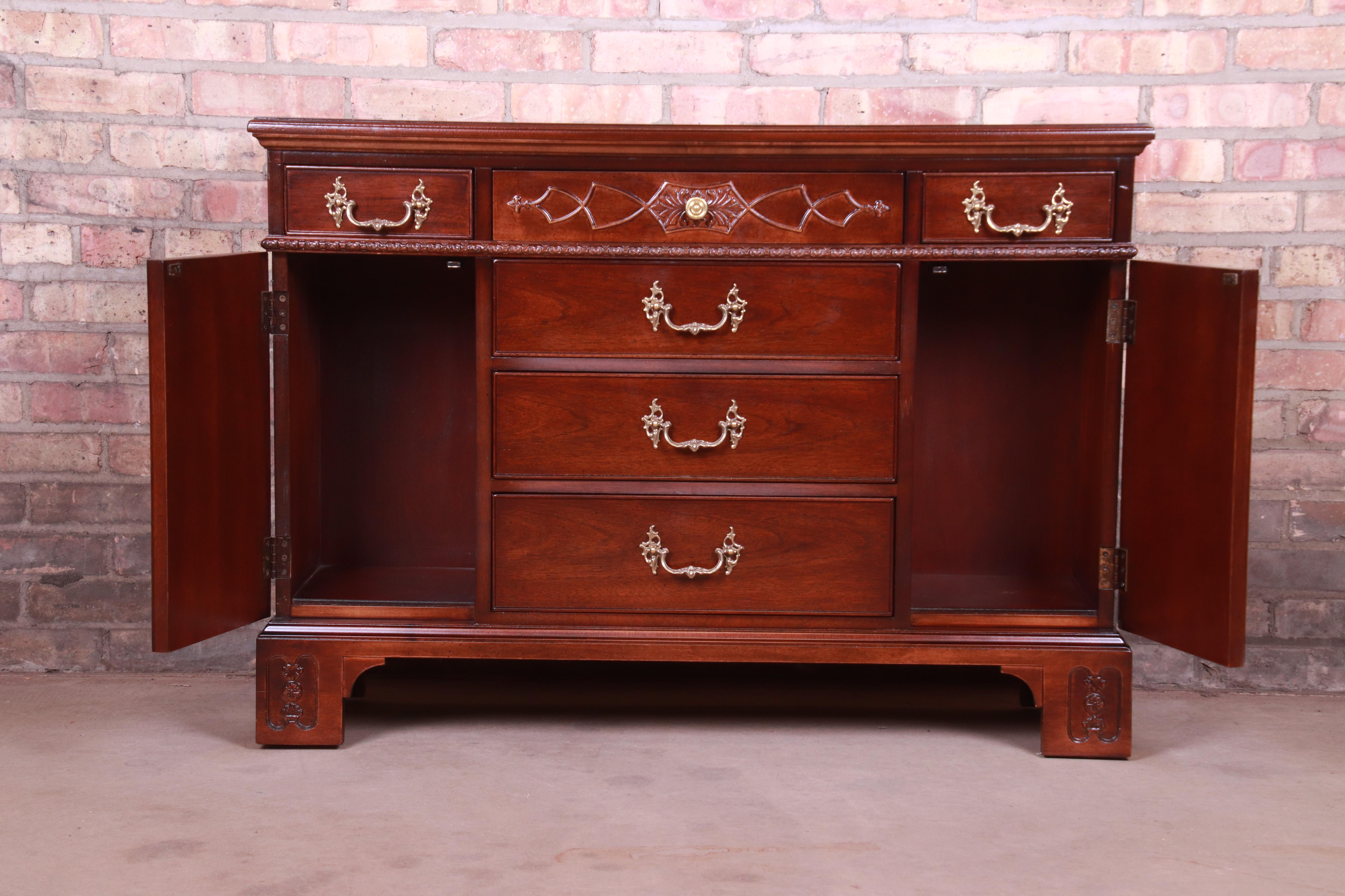 Henredon Chippendale Carved Mahogany Sideboard or Bar Cabinet, Newly Refinished 5
