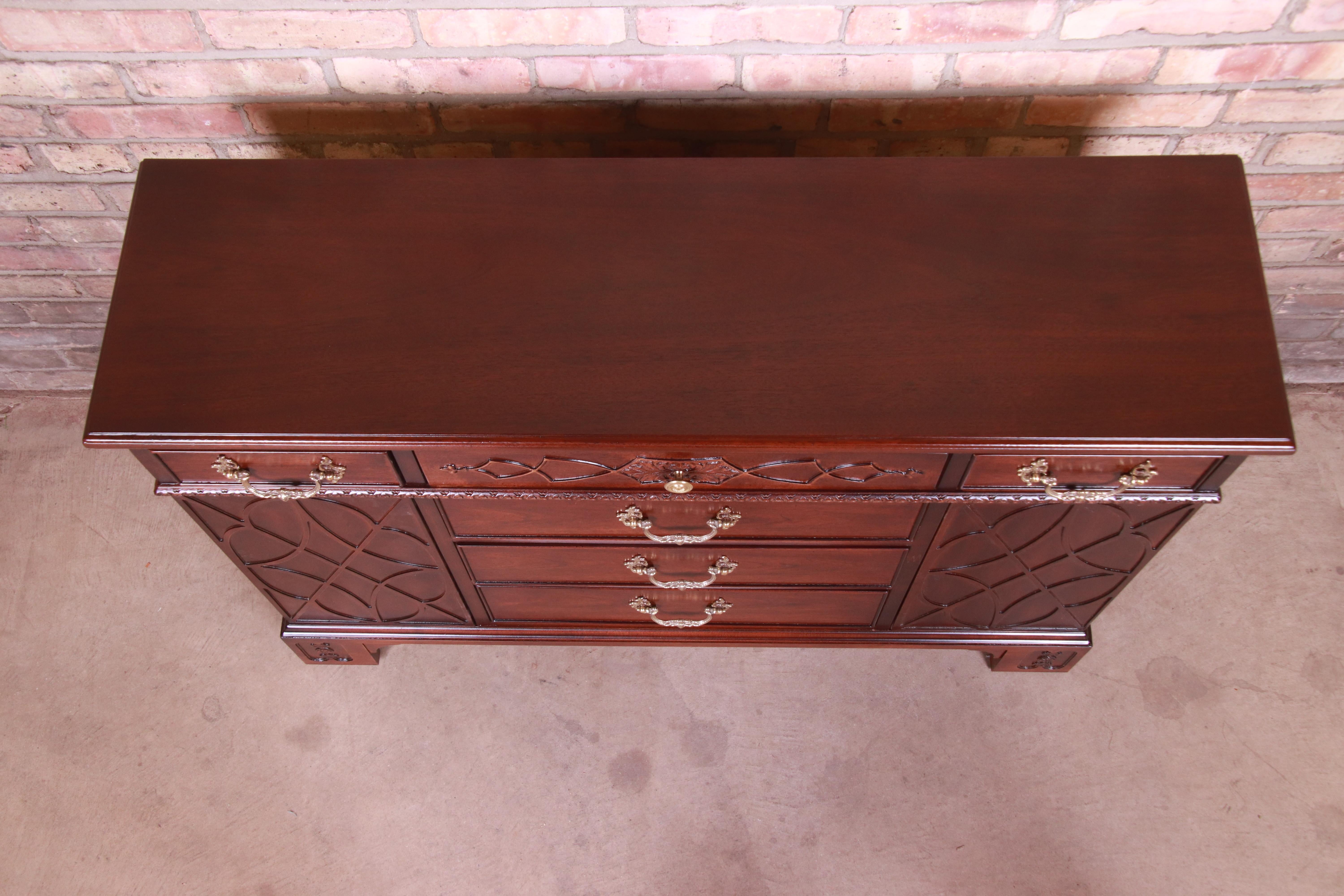 Henredon Chippendale Carved Mahogany Sideboard or Bar Cabinet, Newly Refinished 8