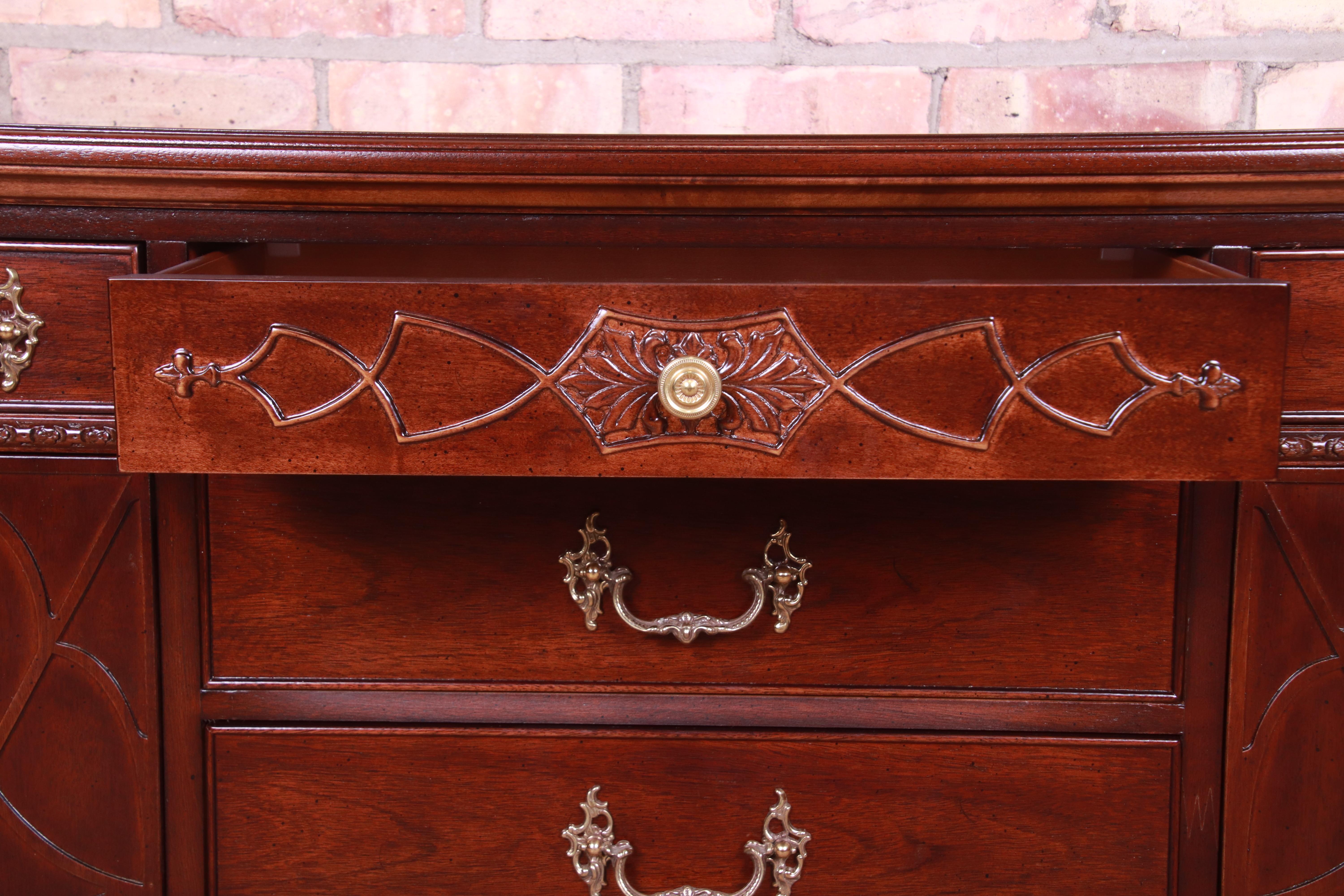 Henredon Chippendale Carved Mahogany Sideboard or Bar Cabinet, Newly Refinished 1