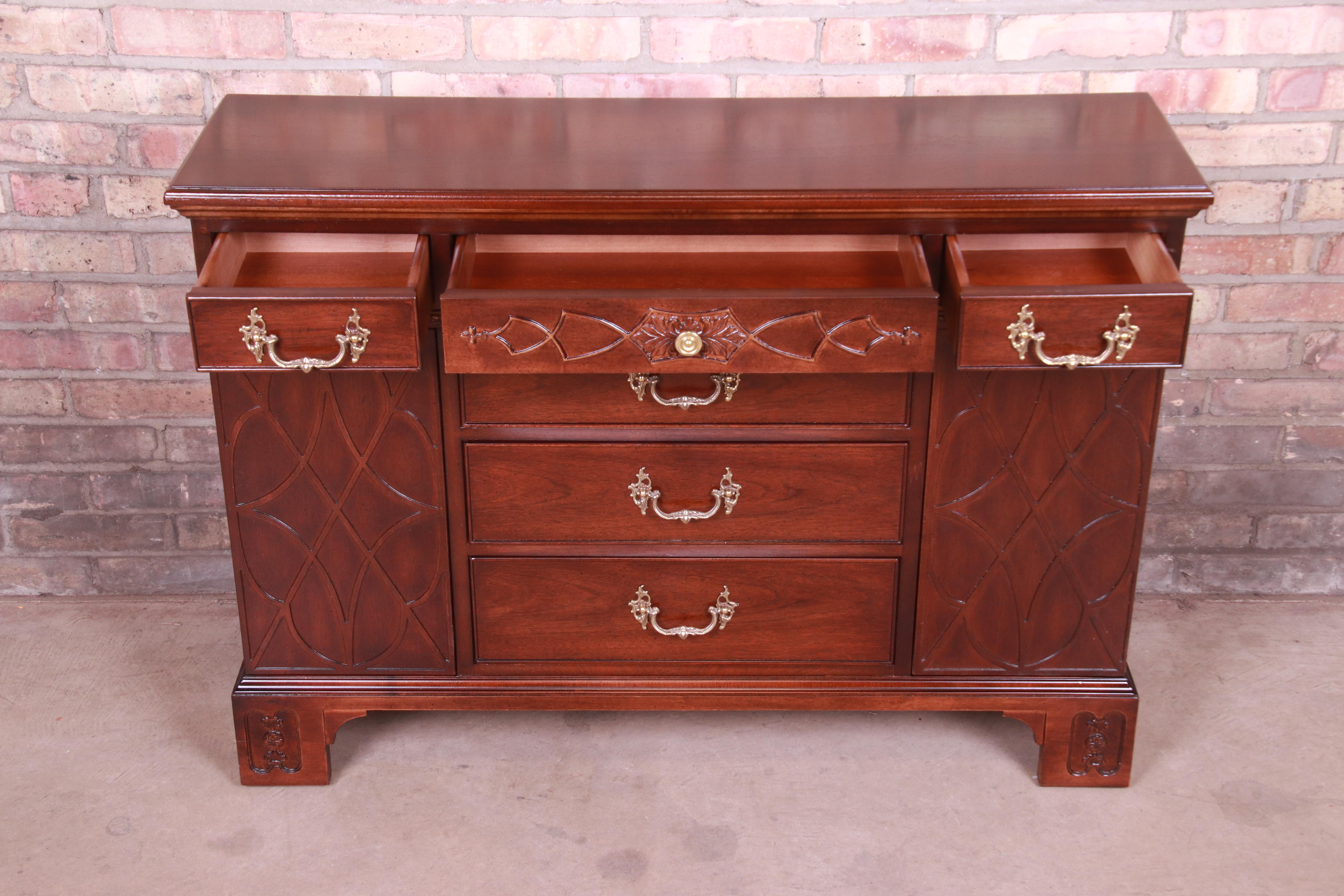 Henredon Chippendale Carved Mahogany Sideboard or Bar Cabinet, Newly Refinished 2