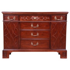 Vintage Henredon Chippendale Carved Mahogany Sideboard or Bar Cabinet, Newly Refinished