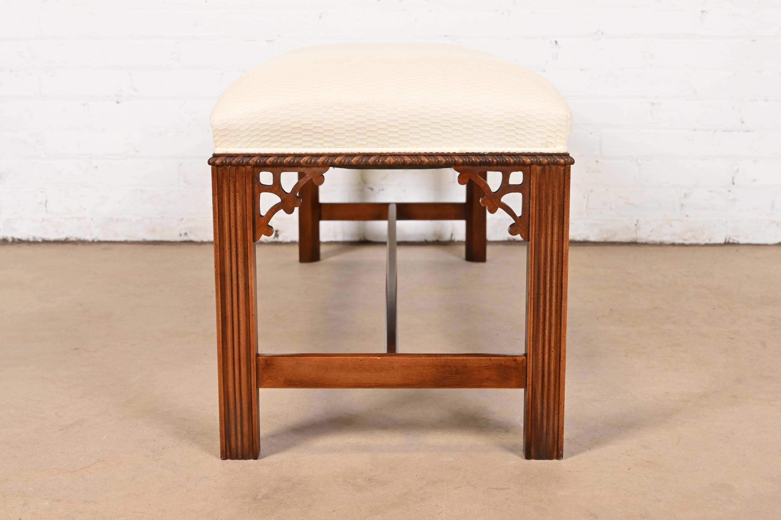 Henredon Chippendale Carved Mahogany Upholstered Bench 5